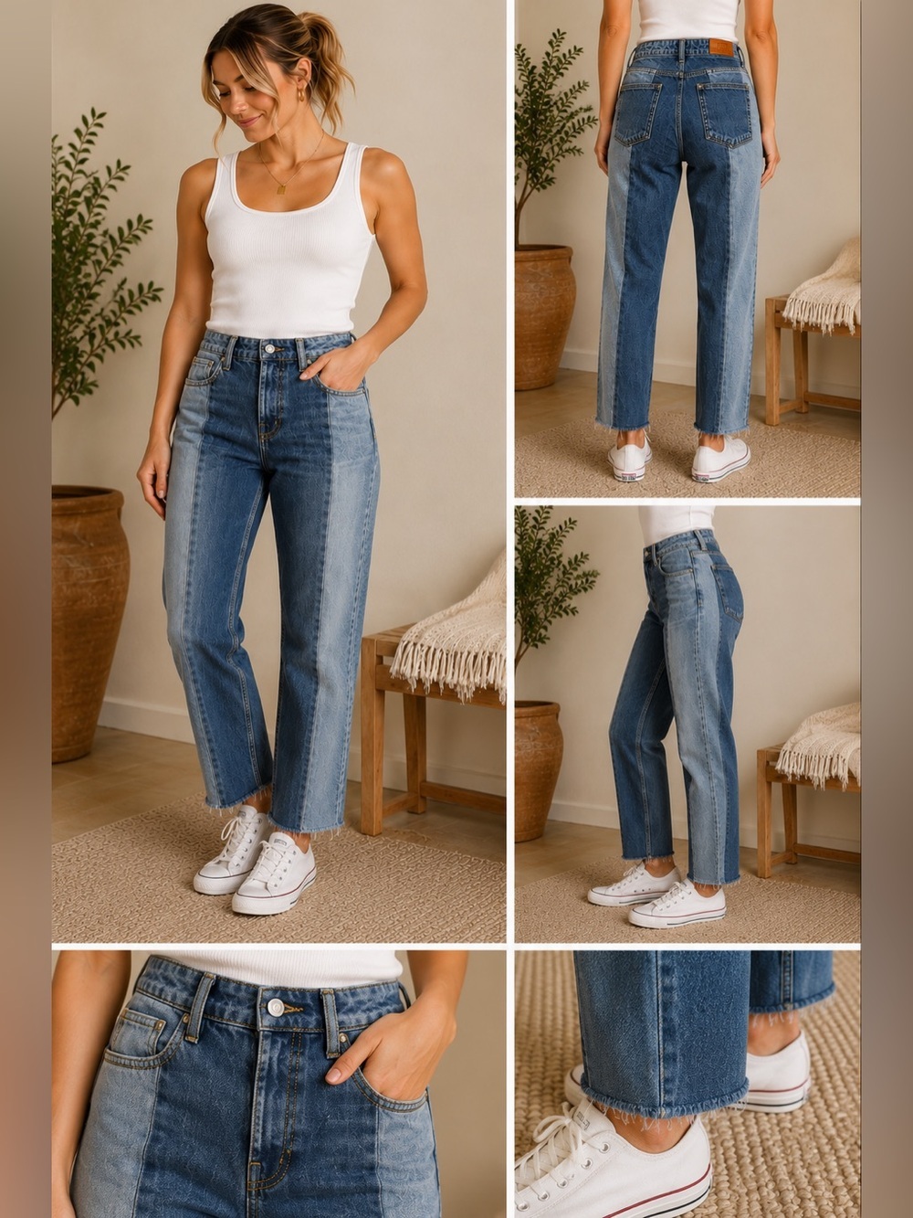 BDG Jessie Two Tone Straight Leg Jeans W25 Raw Hem Urban Outfitters